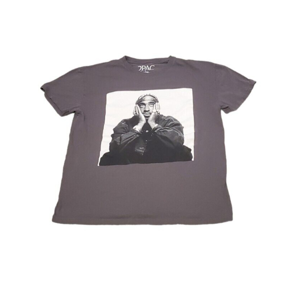 Amaru 2PAC Tupac Shakur Rap Graphic T-Shirt Short Sleeve Gray White Size Large